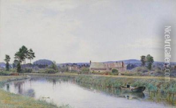 On The Canal At Exeter Oil Painting - Anna E. Martino Blunden