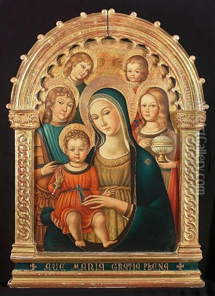 The Madonna And Child With Saint Paul And Saint Mary Magdalene And Angels Oil Painting - Matteo Di Giovanni Di Bartolo