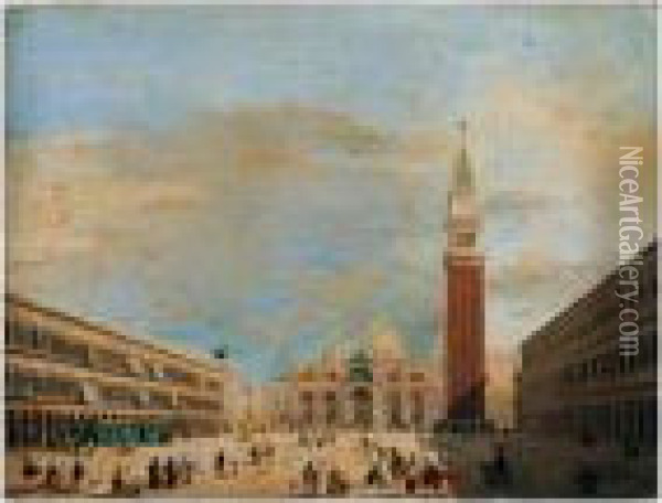 Venice, A View Of The Piazza San Marco Looking East Towards The Basilica Oil Painting - Giuseppe Bernardino Bison