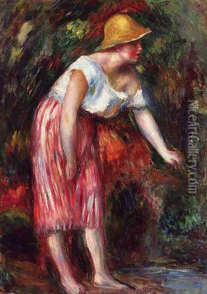 Woman In A Straw Hat Oil Painting - Pierre Auguste Renoir