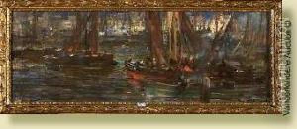 Port De Peche Au Crepuscule Oil Painting - Lievin Herremans