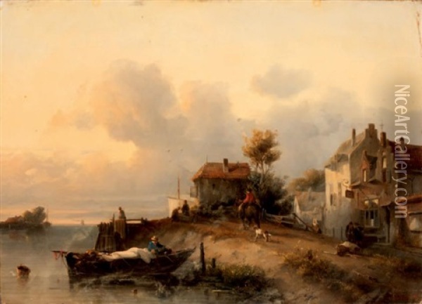 Canal En Hollande Oil Painting - Salomon Leonardus Verveer
