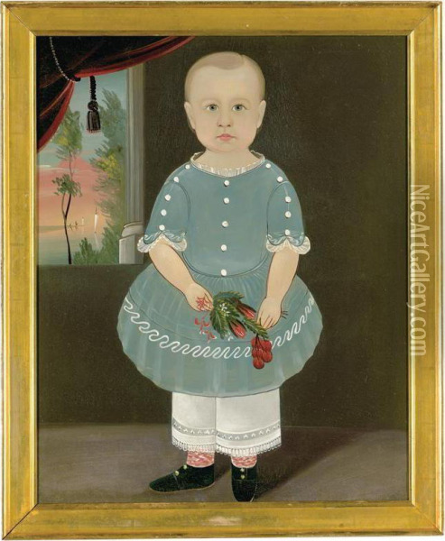 Portrait Of A Young Boy With Flowers Oil Painting - Sturtevant J. Hamblin