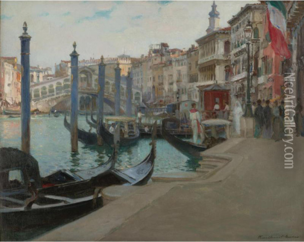 Wedding Day At The Rialto Bridge, Venice Oil Painting - Oliver Dennett Grover