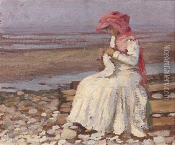 Femme Assise Sur Une Plage Oil Painting - Leonce J. V. de Joncieres