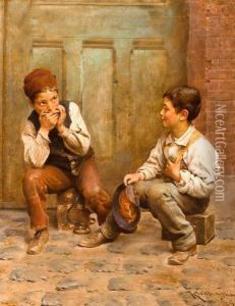 Shoeshine Boys Oil Painting - Karl Karol Witkowski /