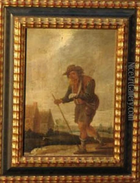 Beggar In Landscape Oil Painting - David The Younger Teniers