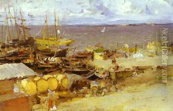 Arkhangelsk port on Dvina, 1894 Oil Painting - Konstantin Alexeievitch Korovin