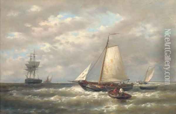A stiff breeze offshore Oil Painting - Abraham Hulk Snr