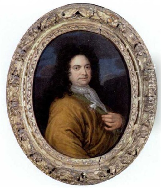 Portrait Eines Mannes Im Mantel Vor Einer Landschaft Oil Painting - Constantyn Netscher