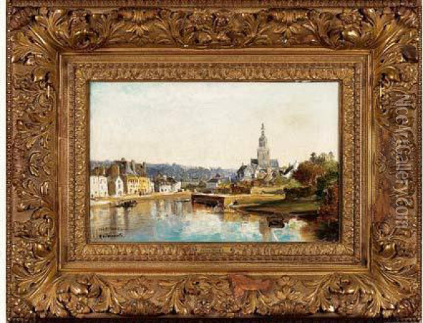 Le Fleuve Laita Et L'eglise Sainte-croix A Quimperle Oil Painting - Jules Achille-Noel