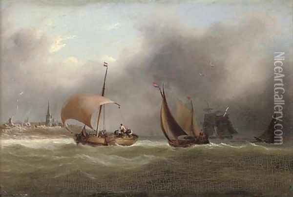 Barges and other shipping in a squall off the Low Countries Oil Painting - Frederick Calvert