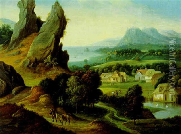 Landschaft Mit Bauernhausern Und Einer Meeresbucht Oil Painting - Joachim Patinir