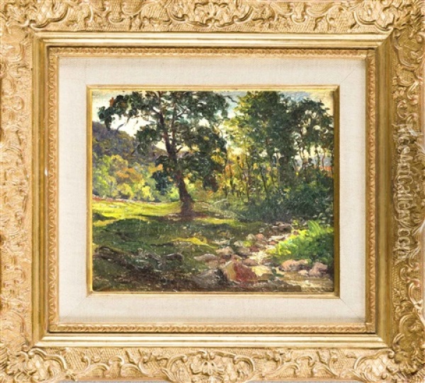 Baumbestandene Landschaft Mit Bachlauf Oil Painting - William Langley