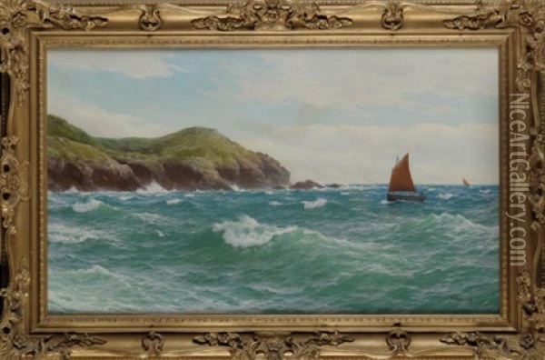 A Small Sailing Boat Entering A Cove Oil Painting - David James