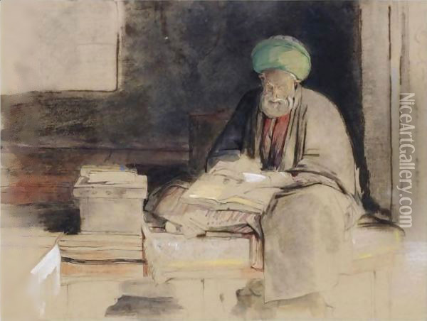 An Arab Reading Oil Painting - John Frederick Lewis