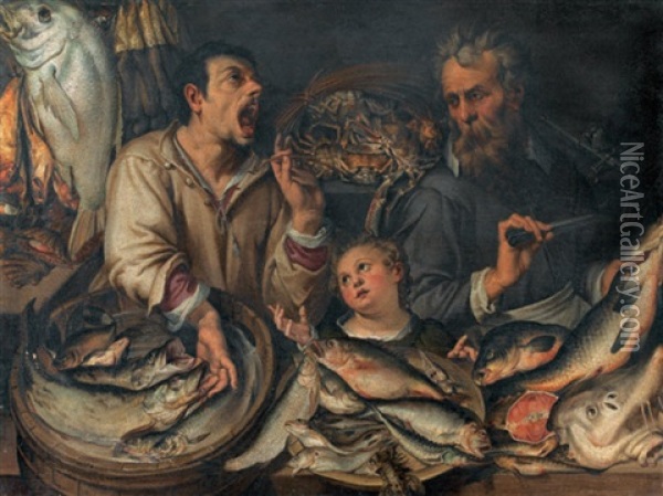 Die Fischhandler Oil Painting - Bartolomeo Passarotti