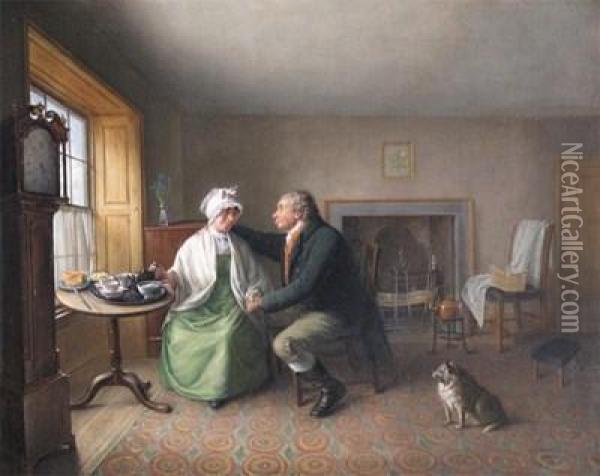 Interior Scene With A Courting Couple Oil Painting - William Shiels
