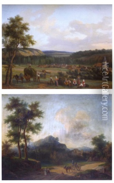 Paysage Avec Des Moissonneurs (+ Les Travaux Des Champs; Pair) Oil Painting - Jean-Baptiste Jules Trayer