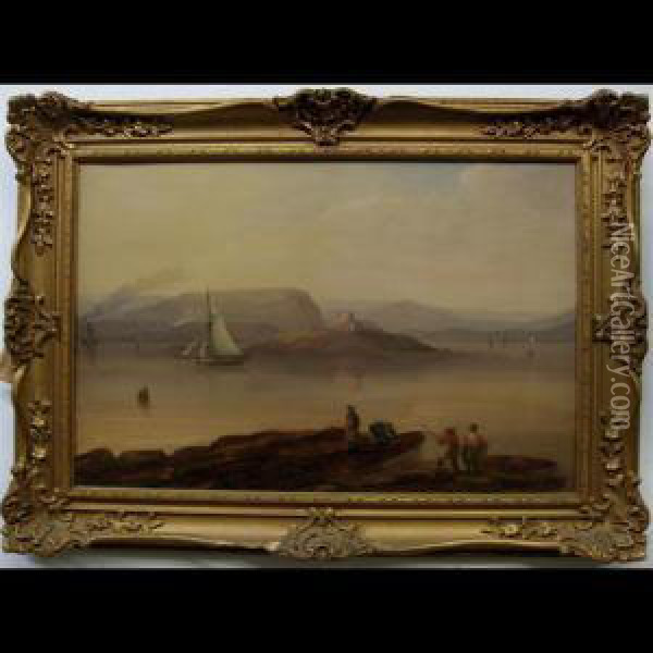 Coastal View With Fisherfolk Oil Painting - A.J. Webber