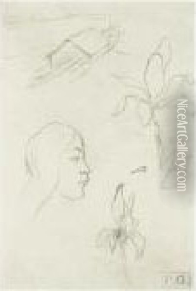 Fleurs Et Tetes De Femme- Recto Oil Painting - Paul Gauguin