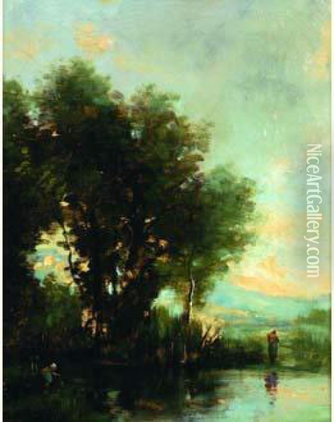 Paysage A L'etang Oil Painting - Jules Dupre