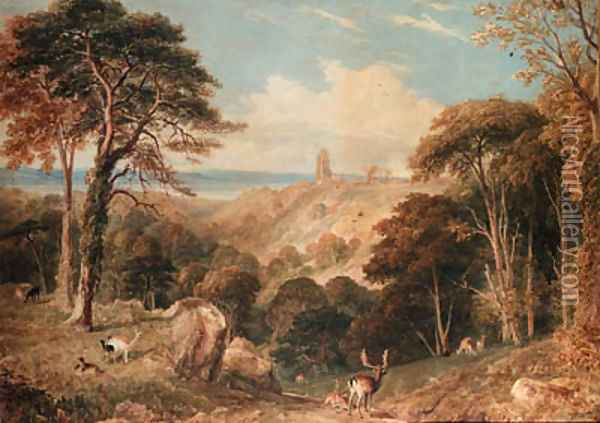 Cook's Folly, near Bristol, with deer in the foreground Oil Painting - Henry G. Gastineau