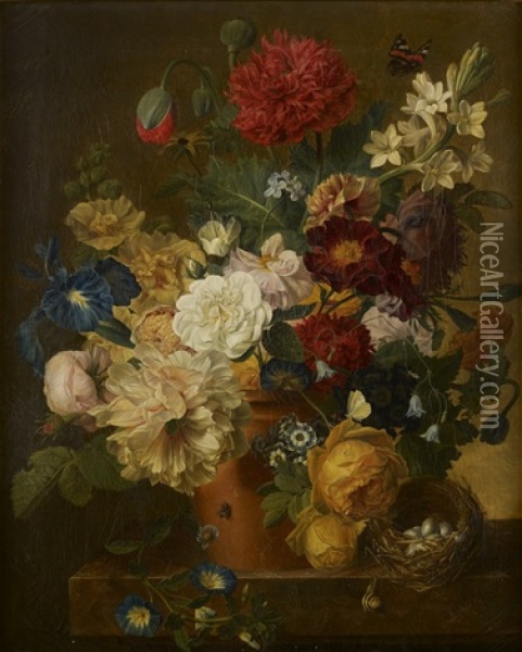 Bouquet De Fleurs Dans Un Pot De Terre Oil Painting - Jean Benner
