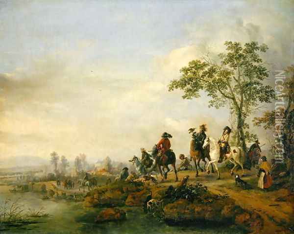Falconers Return Home from the Hunt, 1658-60 Oil Painting - Philips Wouwerman