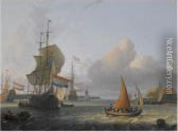 Shipping On The Ij At Volewijk Oil Painting - Ludolf Backhuysen