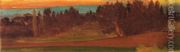 Paesaggio Con Villa Sullo Sfondo Oil Painting - Giovanni Costa