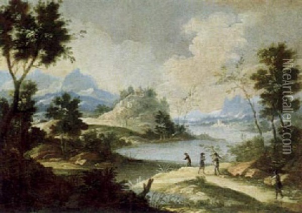 Arkadische Landschaft Mit Figuren Oil Painting - Giovanni Battista Cimaroli