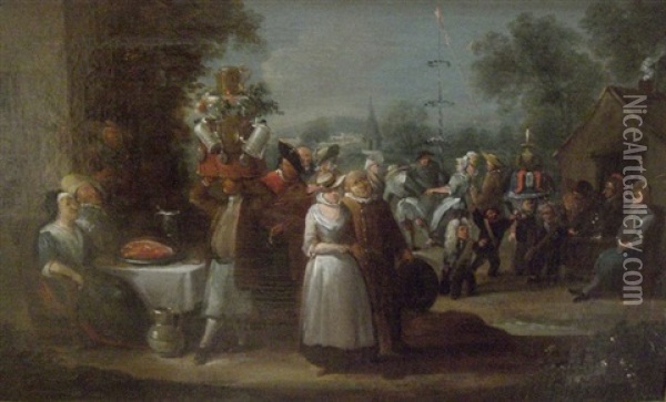 Flemish Peasants Festive Celebrations Oil Painting - Egbert van Heemskerck the Elder