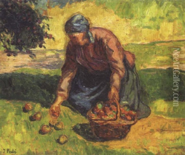 La Cueillette Des Pommes Oil Painting - Jean Peske