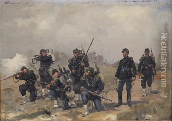 Soldats Au Front Oil Painting - Albert Bligny