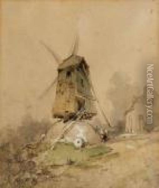 Moulin A Vent Oil Painting - Richard Parkes Bonington