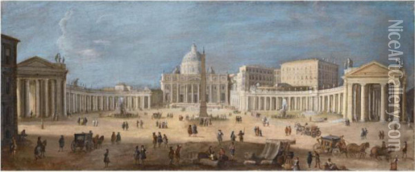 A View Of St. Peter's Basilica, Rome Oil Painting - (circle of) Wittel, Gaspar van (Vanvitelli)