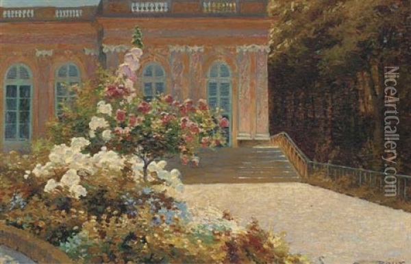 Les Roses De Trianon, Versailles Oil Painting - George Roux