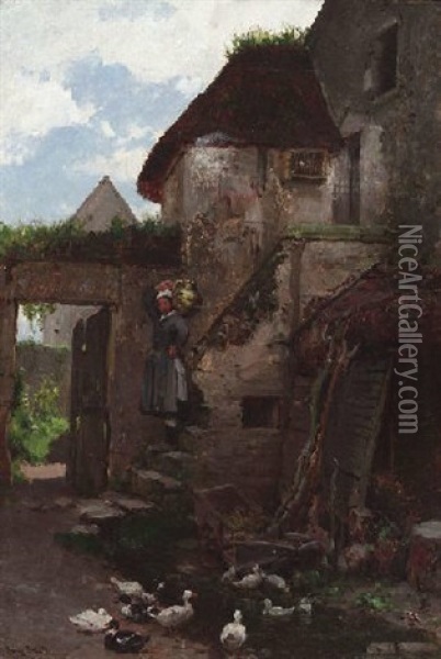 Idyll Auf Dem Bauernhof Oil Painting - Gustave Henry Mosler