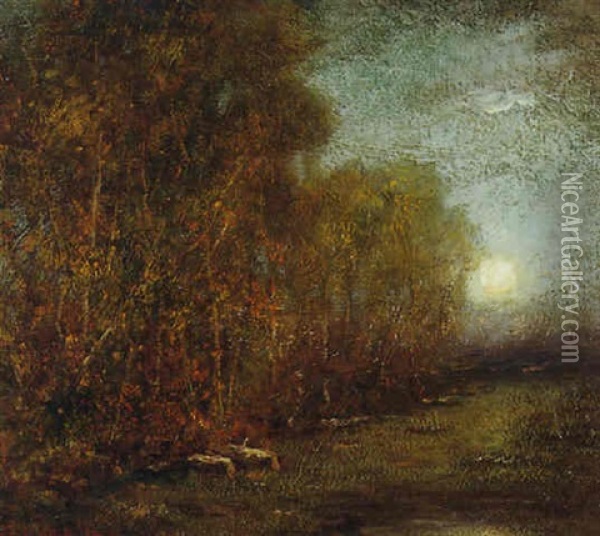 Moon Rising Over A Forest Clearing Oil Painting - Charles Melville Dewey