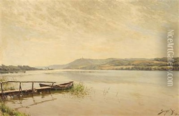 View From Juel Lake At Silkeborg, Denmark Oil Painting - Carl Martin Soya-Jensen