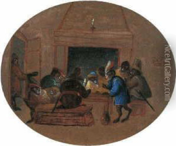 Wirtshausszene Mit Affen Oil Painting - Ferdinand van Kessel