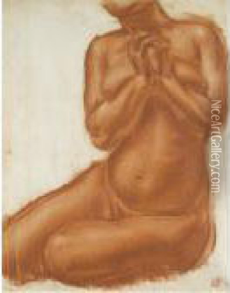 Study Of Seated Nude Oil Painting - Aleksandr Evgen'evich Iakovlev
