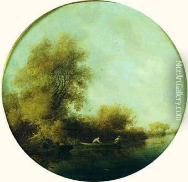Pecheurs Remontant Leur Filet Dans Un Paysage Boise Oil Painting - Salomon van Ruysdael