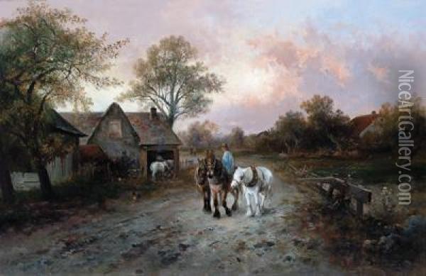 Abend Auf Der Dorfstrase Oil Painting - Emil Barbarini