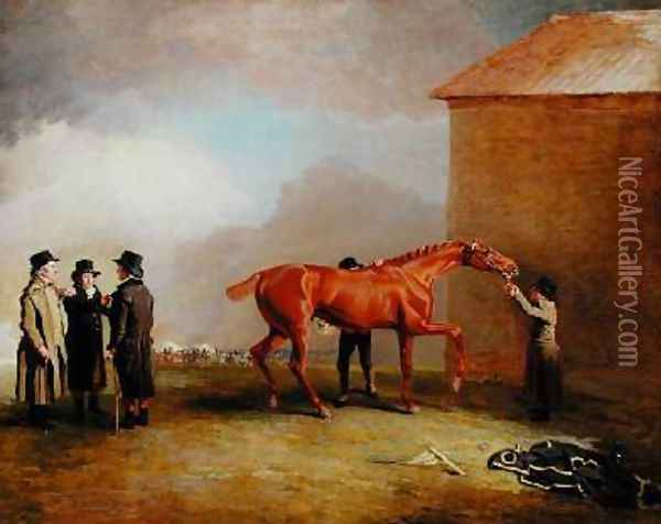 Muly Moloch a chestnut colt being rubbed down on Newmarket Heath Oil Painting - Benjamin Marshall