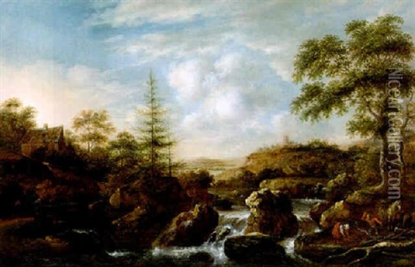 Felsige Landschaft Mit Mehreren Wasserfaellen... Oil Painting - Allaert van Everdingen