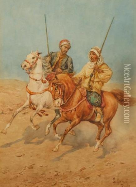 Deux Cavaliers Arabes Oil Painting - Giuseppe Gabani