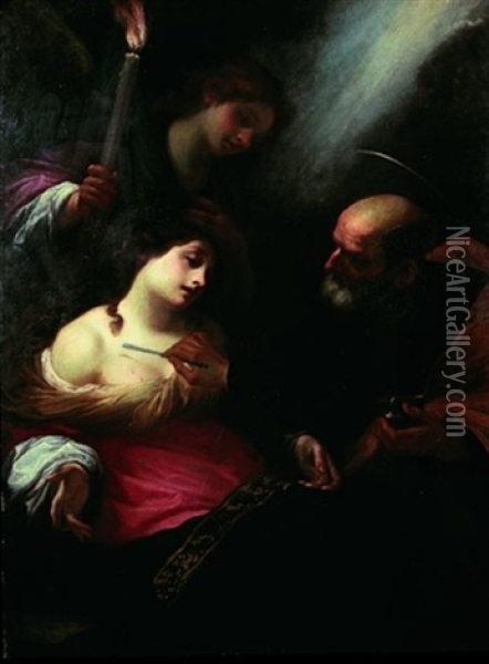 Sainte Agathe Soignee Par Saint Pierre Oil Painting - Simone Pignoni