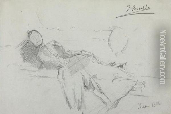 A Lady, Probably The Artist's Wife, Reclining On A Sofa Oil Painting - Joaquin Sorolla Y Bastida